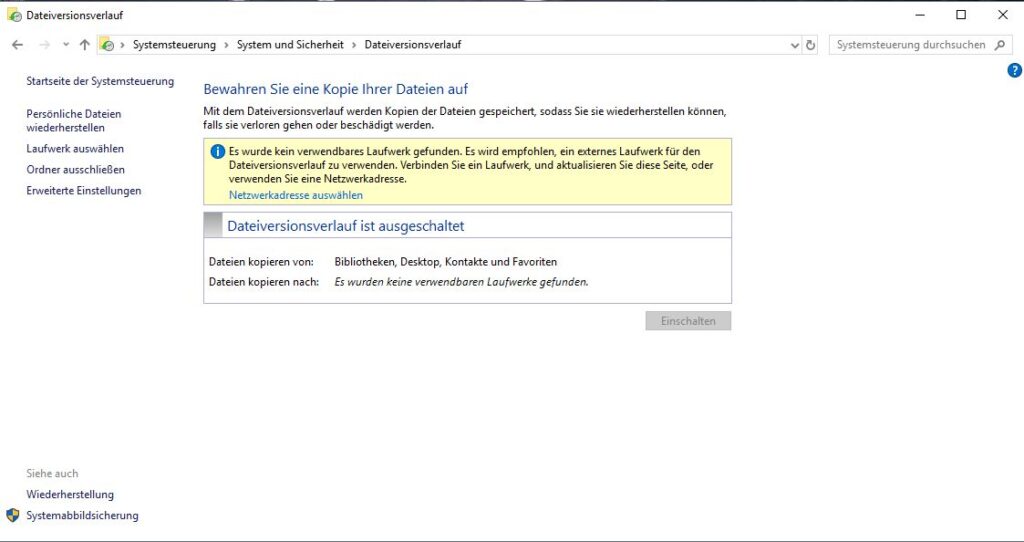 Dateiversionsverlauf einrichten